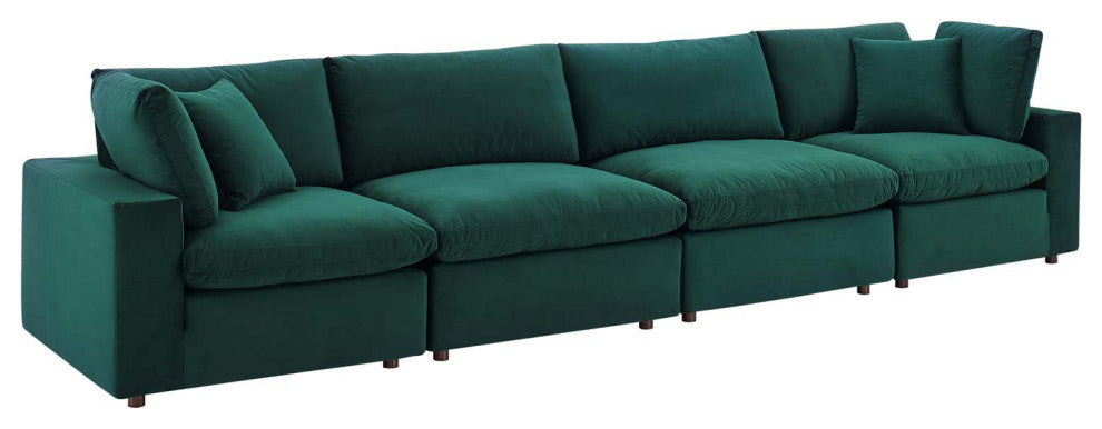 Commix Down Filled Overstuffed Performance Velvet 4-Seater Sofa Green