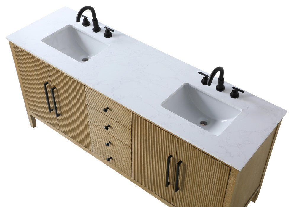 Home Living 72" Double Bathroom Vanity, Linen Oak