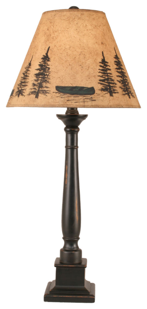 Distressed Black Square Candlestick Table Lamp With Canoe Shade