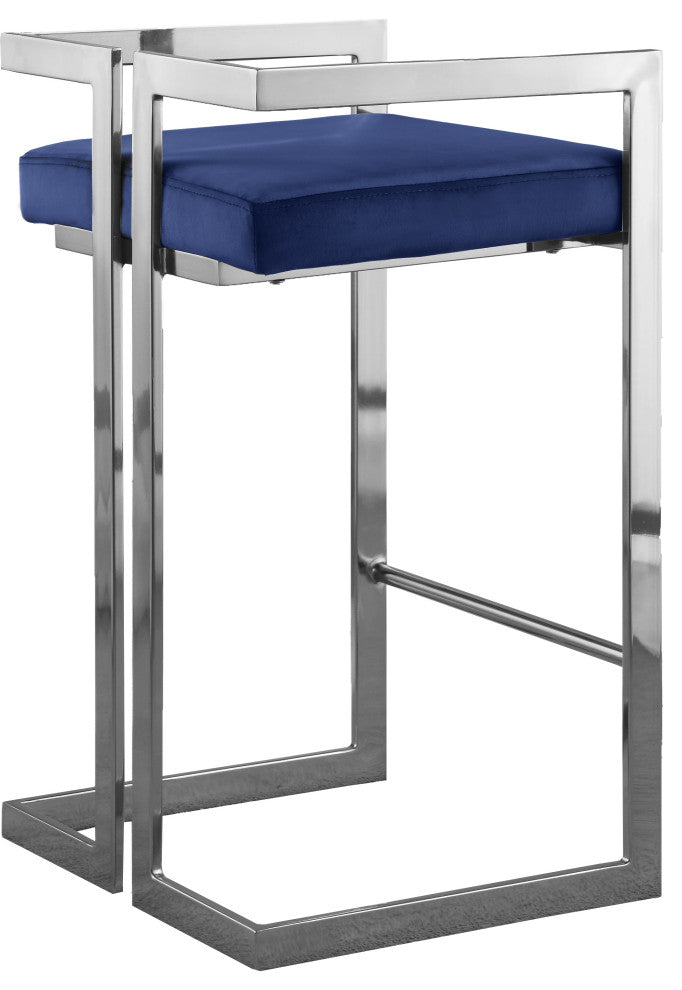 Ezra Counter Stool, Set of 2, Navy Velvet, Chrome Base
