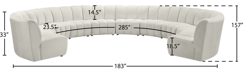Infinity Channel Tufted Velvet Modular Chair, Cream, 10 Piece