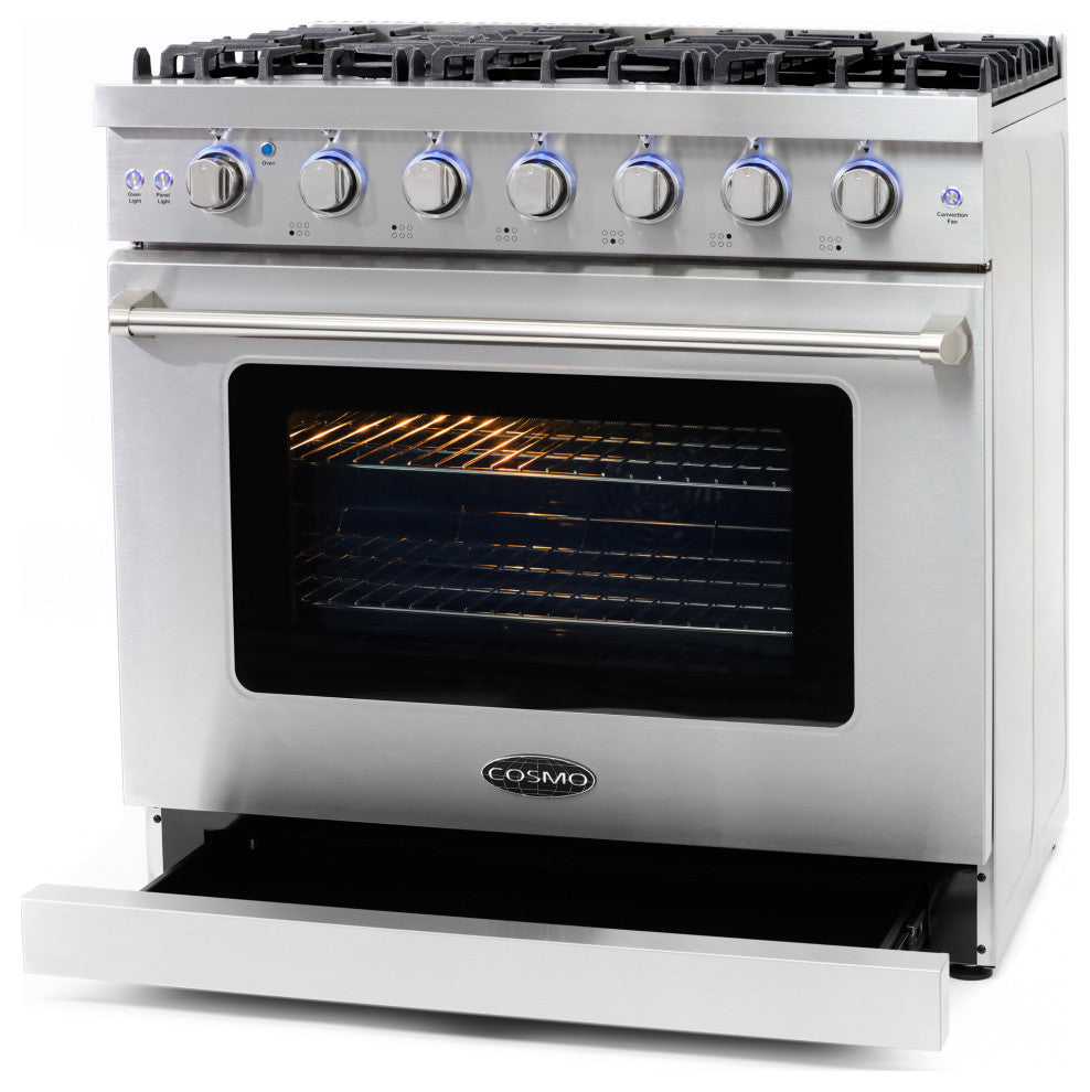 4-Piece, 36" Gas Range, Range Hood, Dishwasher and 48 Bottle Wine Cooler