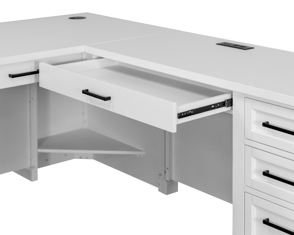 Modern Wood L Desk and Return Writing Table and Return White