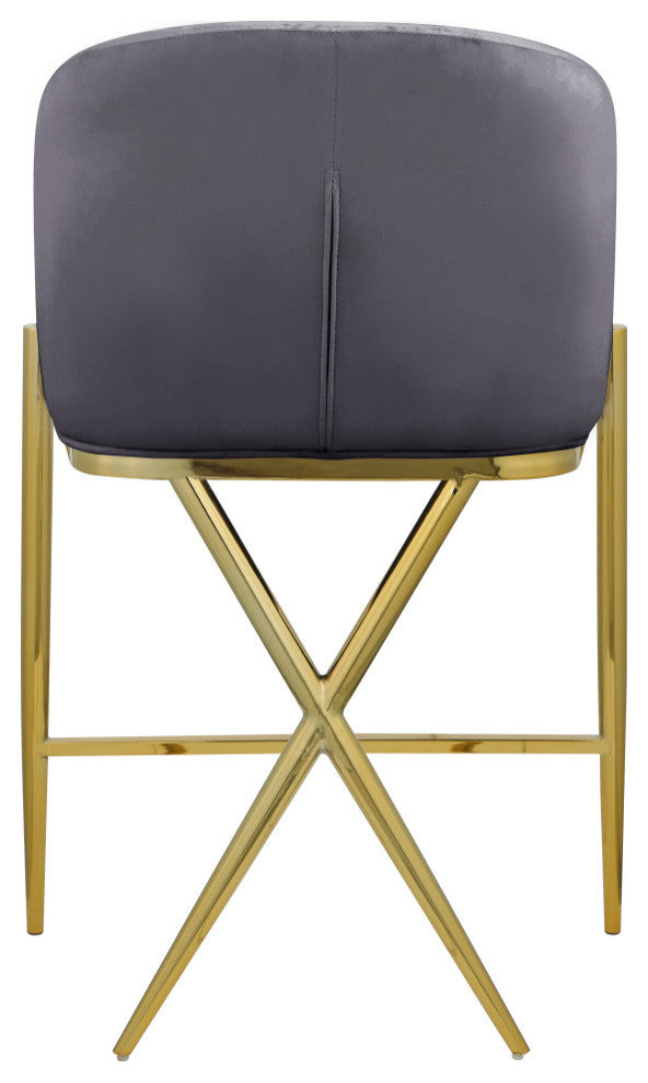 Xavier Velvet Upholstered Counter Height Stool, Gray, Gold Finish