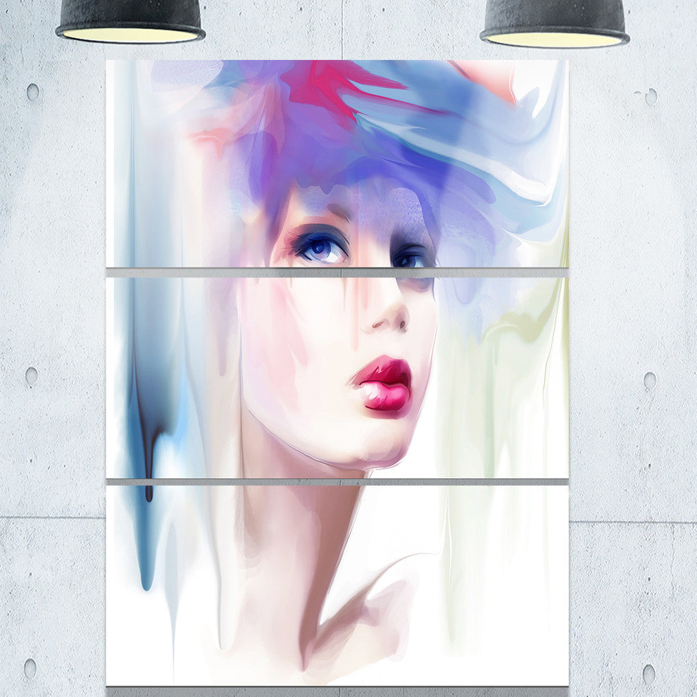 "Portrait of Beautiful Girl" Portrait Metal Wall Art, 3 Panels, 28"x36"