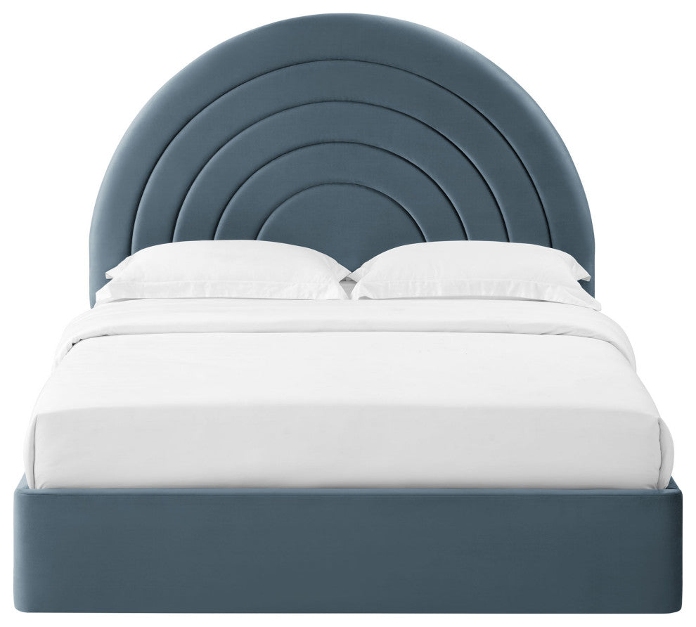 Solana Arched Performance Velvet King Platform Bed, Cadet Blue