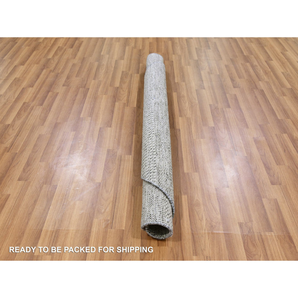 Pastel Gray Natural Undyed Wool Grass Design Hand Knotted Round Rug 4'9"x4'10"