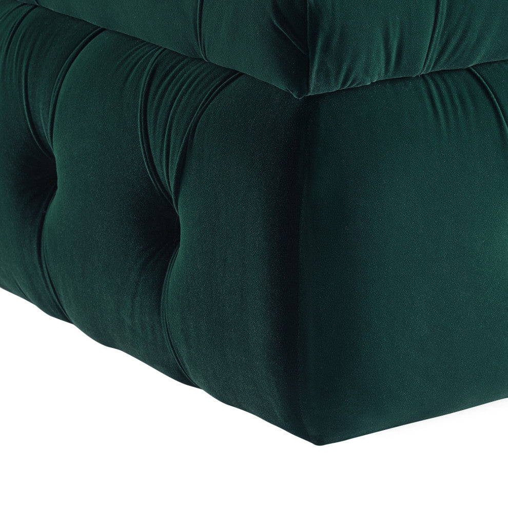 Rustic Manor Kenzley Ottoman, Upholstered, Velvet/Linen, Emerald Green