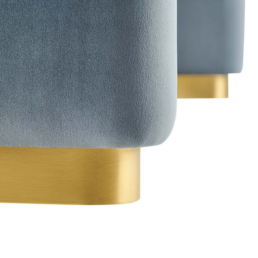 Koda Performance Velvet Waterfall Ottoman - Brass Cadet Blue