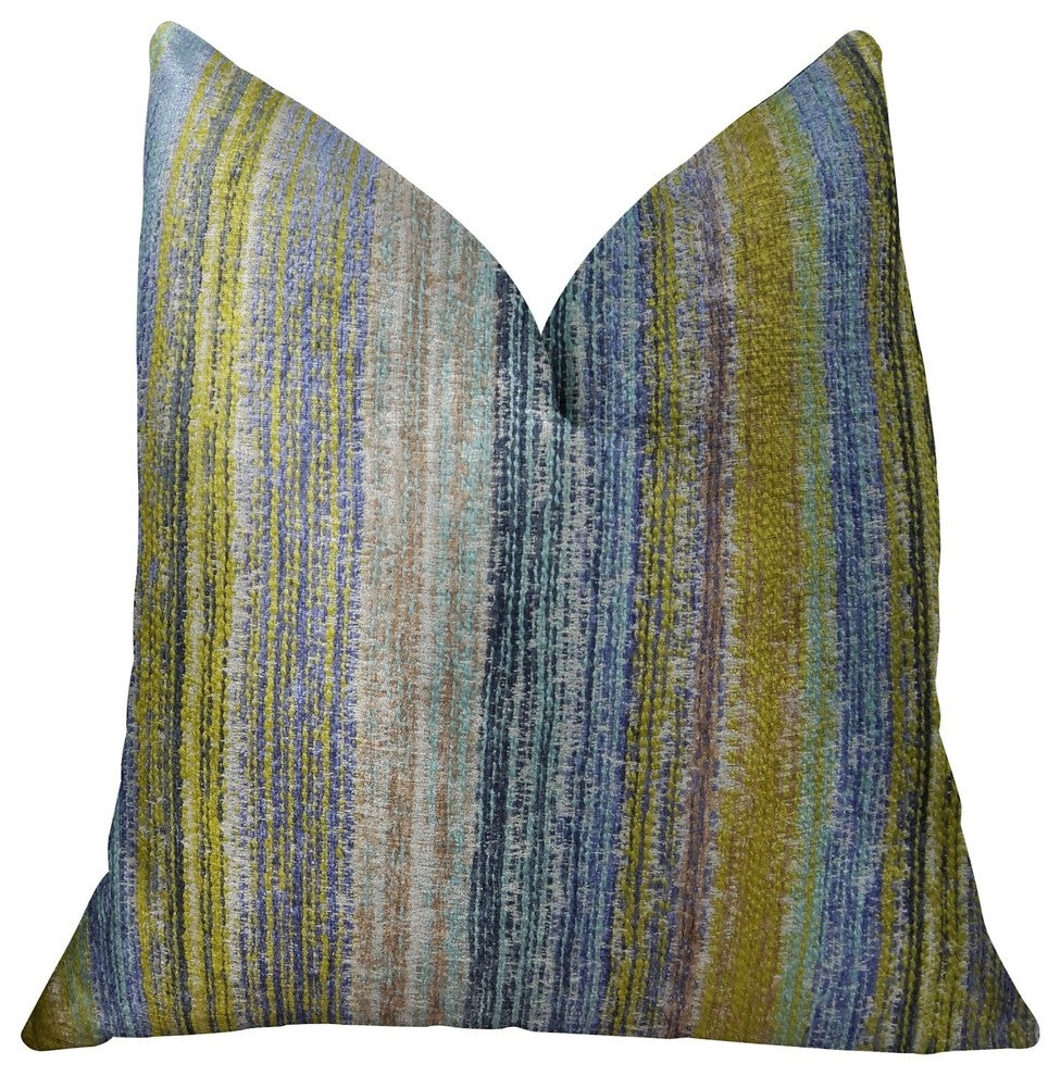 Clear Shore Blue Mustard and Lavender Handmade Luxury Pillow, 12"x20"