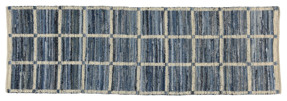 3' X 8' Blue And Gray Grid Runner Rug