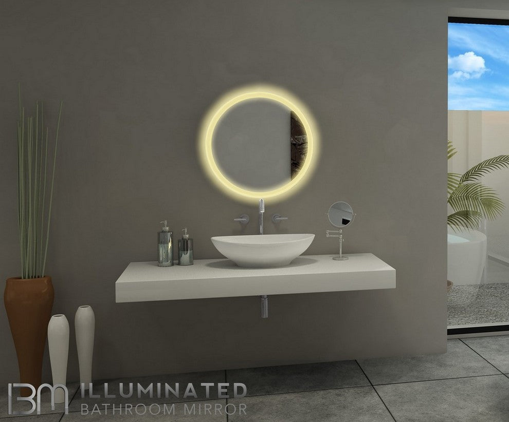 IB MIRROR Dimmable Backlit Bathroom Mirror Round 24"x24", 3000 K