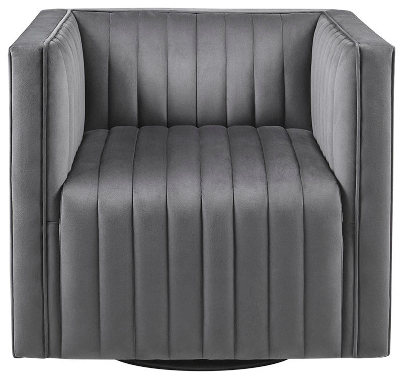 Sikora Velvet French Piping Swivel Accent Chair, Grey
