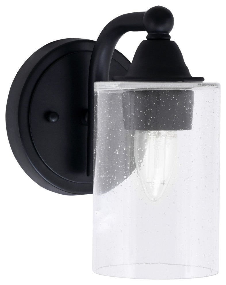 Paramount 1-Light Wall Sconce, Matte Black, 4" Clear Bubble Glass