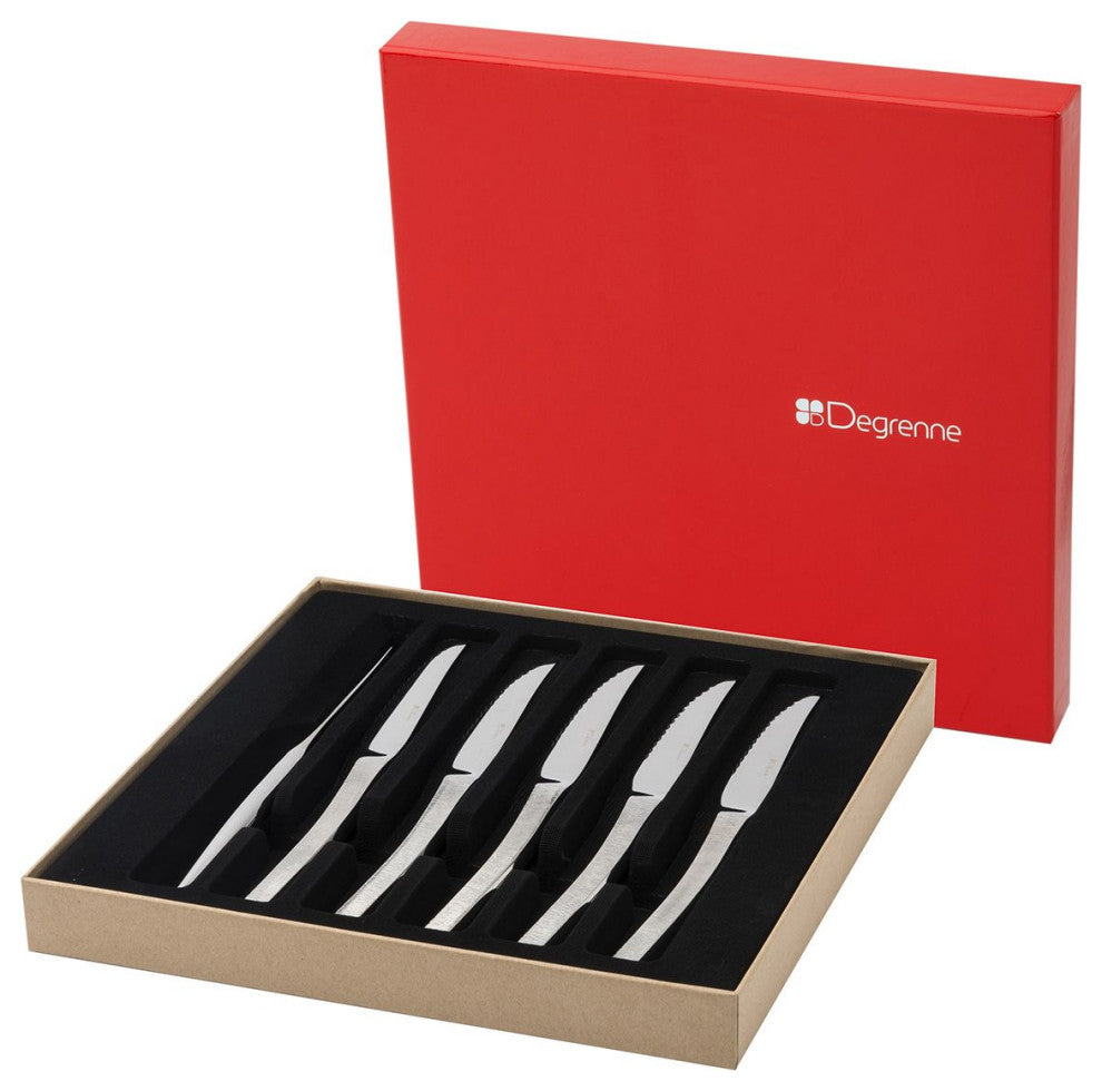 Degrenne Astree Cisele Mirror Finish Gift Box of 6 Steak Knives Serrated