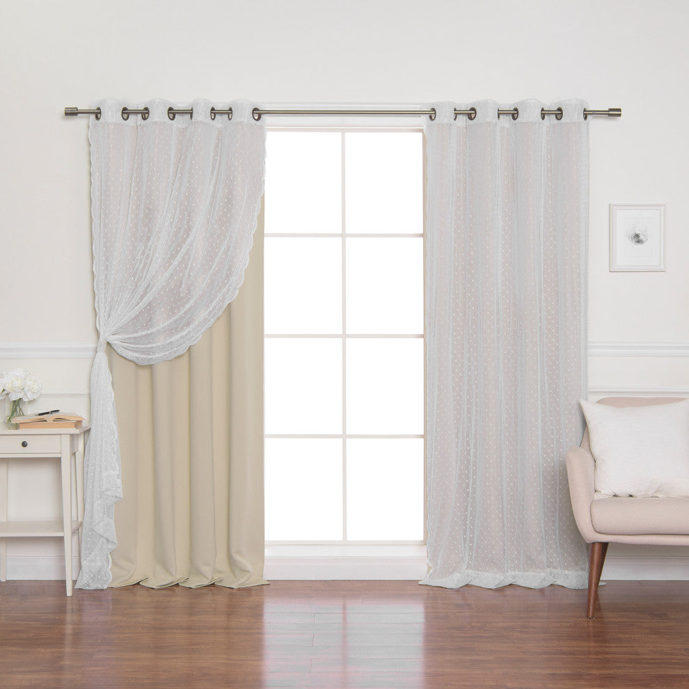 Sheer Pretty Dot and Blackout Curtains, Beige, 52"x96"