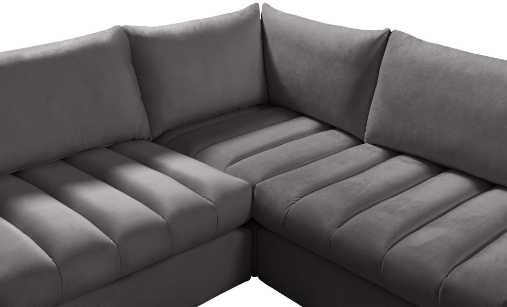 Jacob Velvet Upholstered 5-Piece L-Shaped Modular Sectional, Grey