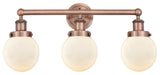 Small Edison Beacon 3-Light 25" Vanity Light, Antique Copper, Matte White Shade