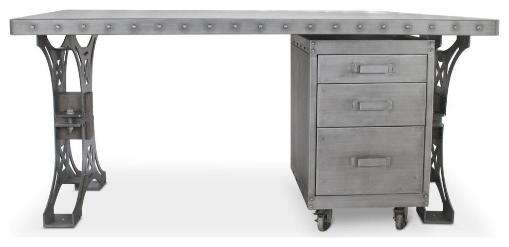 Pratt Truss Industrial Steel Office Desk with Movable Cabinet Drawers