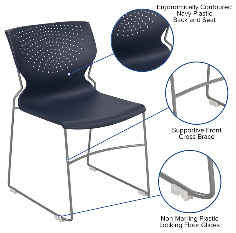 HERCULES Series Full Back Stack Chair With Powder Coated Frame, Navy