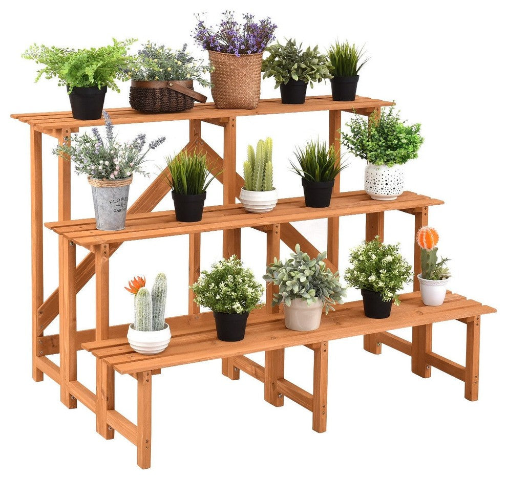 Modern 3-Tier Wide Wood Flower Pot Step Ladder Plant Stand