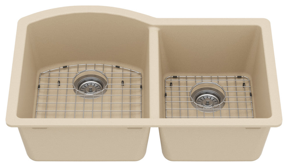 Karran Undermount Quartz 32" 60/40 Double Bowl Kitchen Sink Kit, Bisque