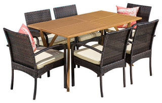 GDF Studio 7-Piece Zakynthos Wicker and Wood Dining Set