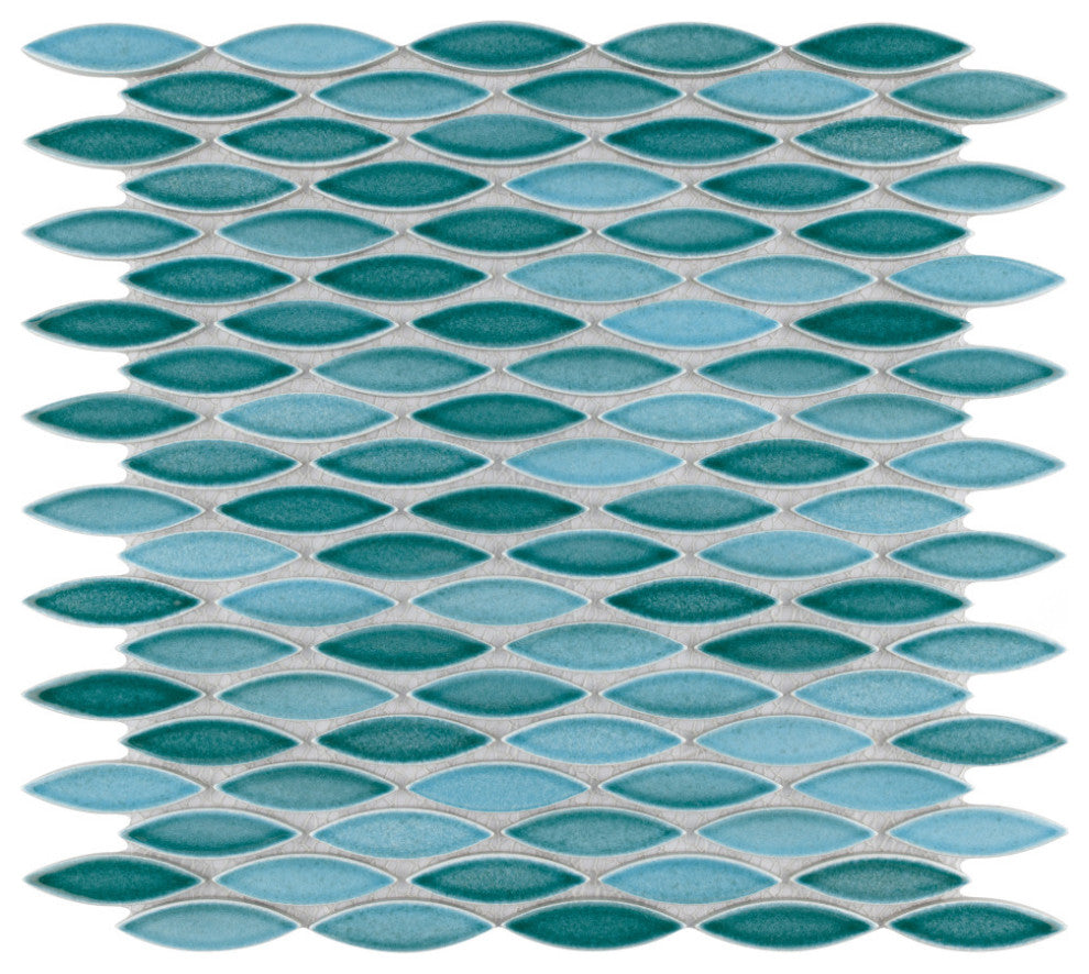 Pescado Glossy Ceramic Mosaic Floor and Wall Tile, Glossy Agua