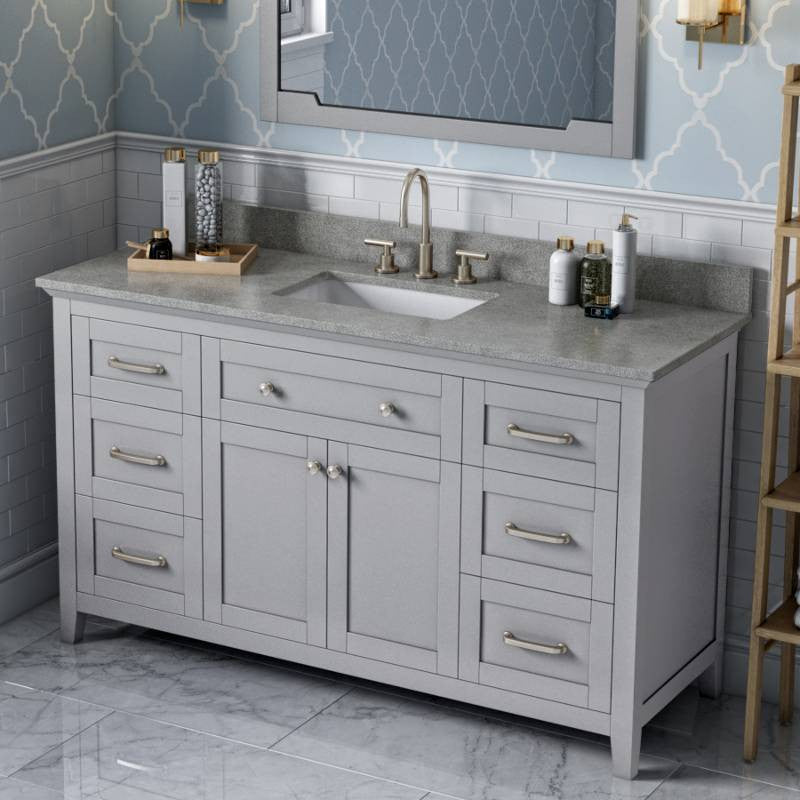 Chatham Traditional 60" Grey Single Sink Vanity, Steel Grey Cultured Marble Vani