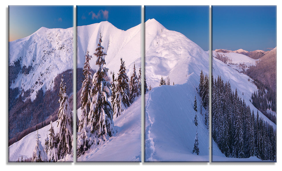 "Frosty Winter Carpathians View" Landscape Wall Art, 4 Panels, 48"x28"