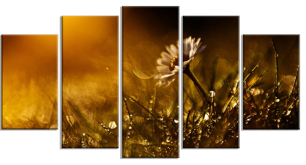 Vintage Wild Flower In Sunset, Large Floral Canvas Art Print, 60"x32", 5 Panels