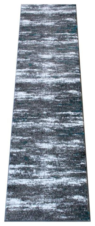 Marian Collection Distressed Olefin Area Rug with Jute Backing, Turquoise, 2' X 7'