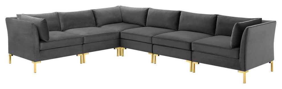 Sectional Sofa Set, Velvet, Gray, Modern, Living Lounge Hotel Hospitality