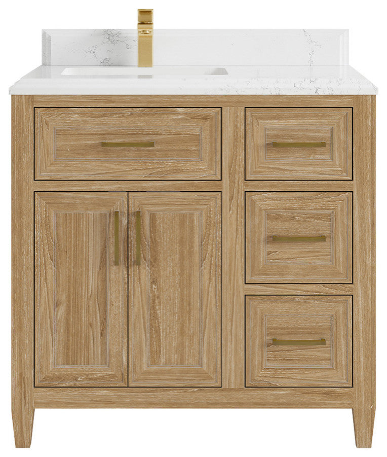 Santa Monica 36 Left Offset  Bath Vanity in Whitewashed Teak 1.5" Empira Quartz