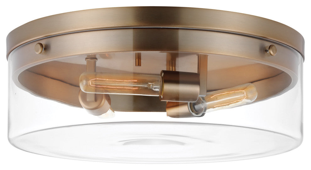 Intersection Large Flush Mount Fixture, Burnished Brass With Clear Glass