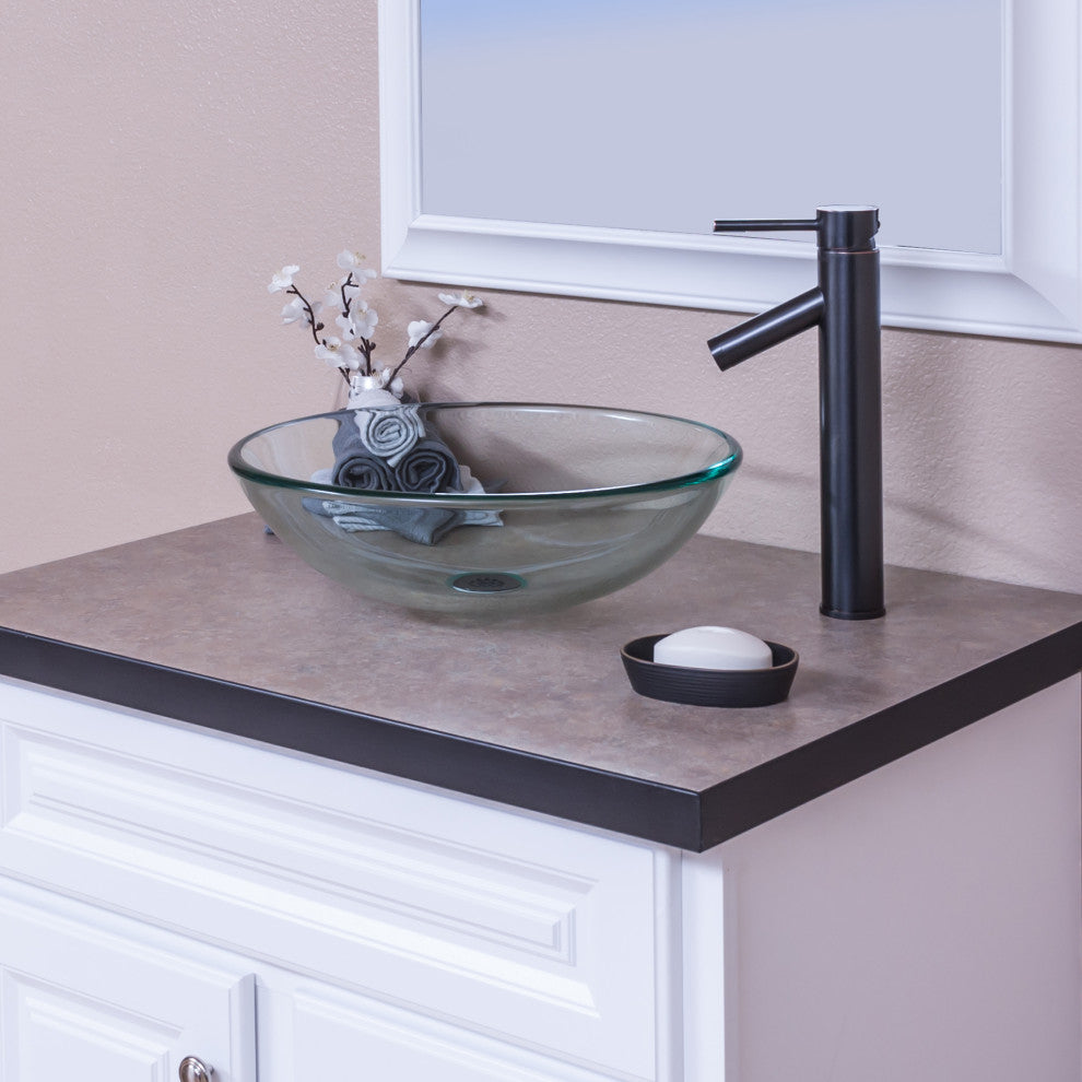 Topia Glass Vessel Sink and Faucet Set, Oil Rubbed Bronze