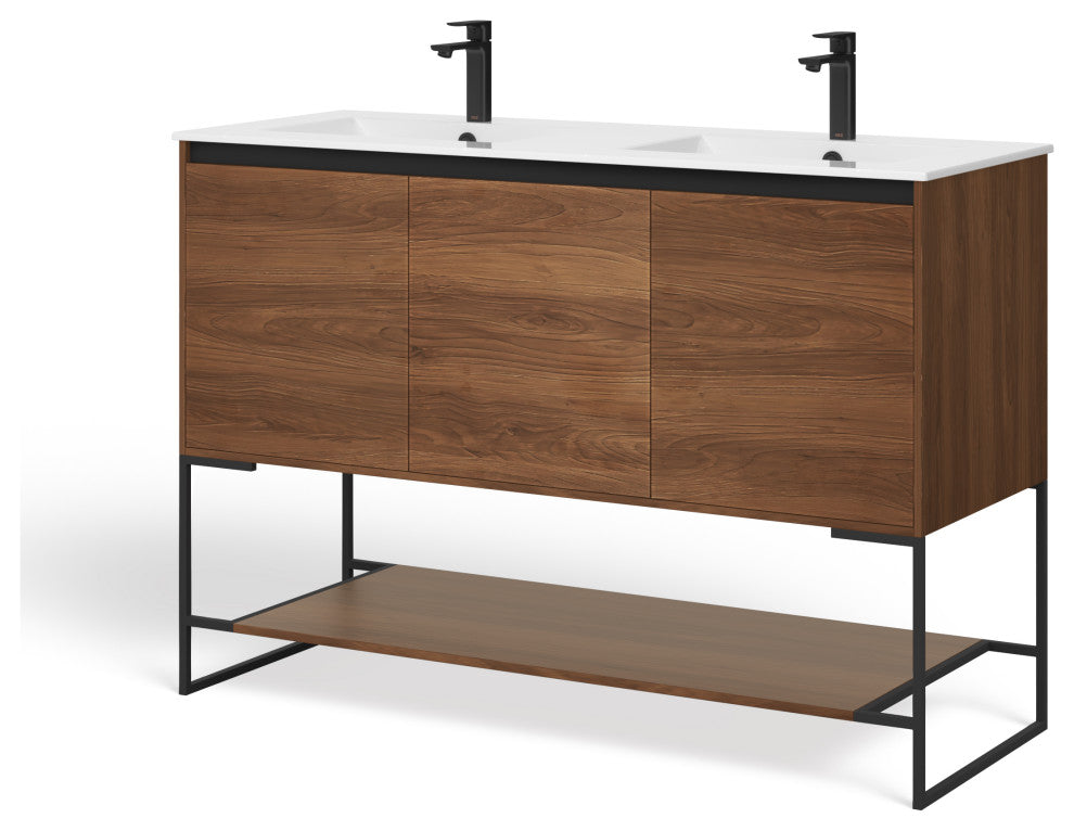 Foundry Bathroom Vanity, Double Sink, 48", Walnut, Freestanding