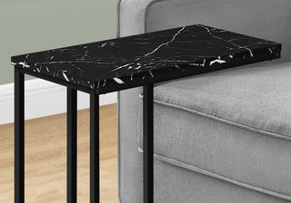Accent Table C-shaped End Side Snack Bedroom Metal Black Marble Look