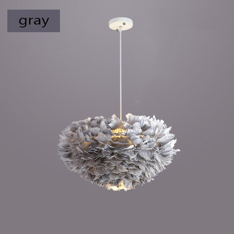 Romantic Red/Gray Feather LED Pendant Lighting for Bar, Living room, Gray, Dia11