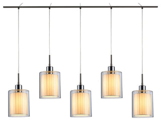 Alaina 5L Linear Pendant, Clear Glass/Off-White Pleated Shade