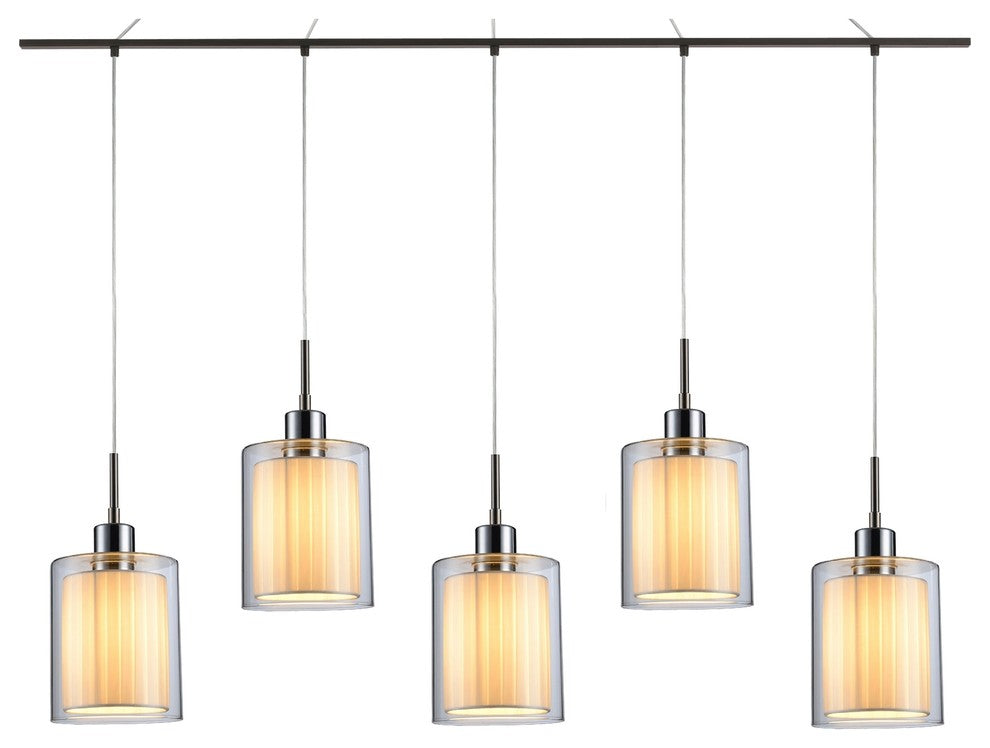 Alaina 5L Linear Pendant, Clear Glass/Off-White Pleated Shade