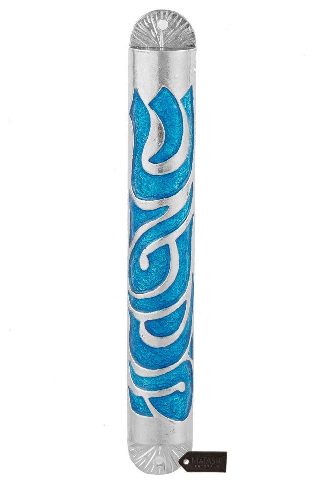 Matashi Hand Painted Blue Enamel 6'' Mezuzah