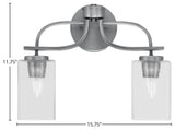 Cavella 2-Light Bath Bar, Graphite, 4" Square Clear Bubble Glass