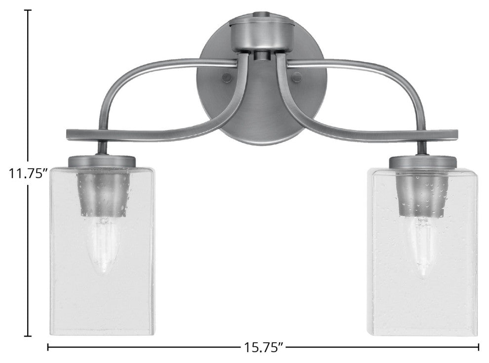 Cavella 2-Light Bath Bar, Graphite, 4" Square Clear Bubble Glass