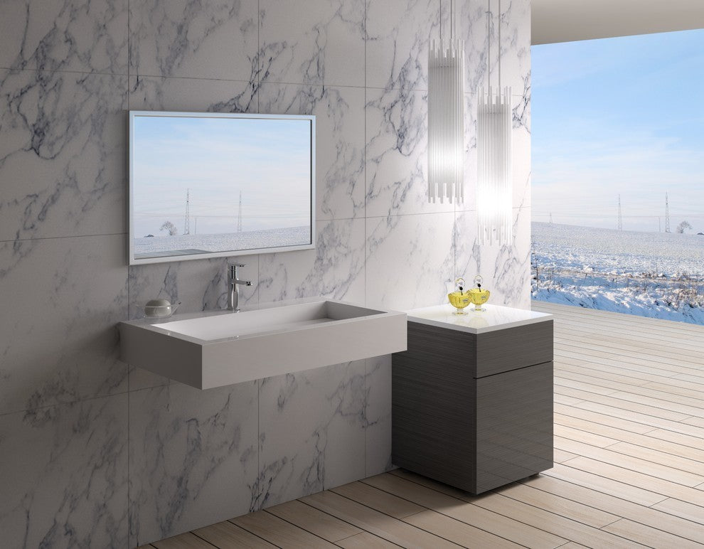 ADM Rectangular Wall Mounted Sink, White, 32", Glossy White
