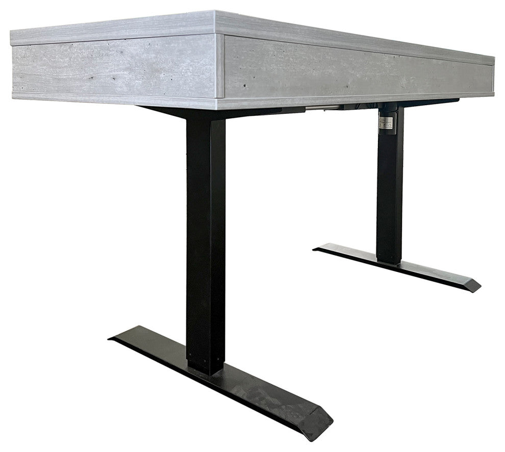 Modern Wood Laminate Office Electronic Sit/Stand Desk, Concrete Gray