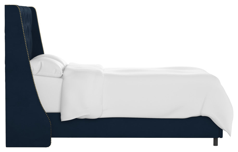 Williams Full Nail Button Wingback Bed, Velvet Ink