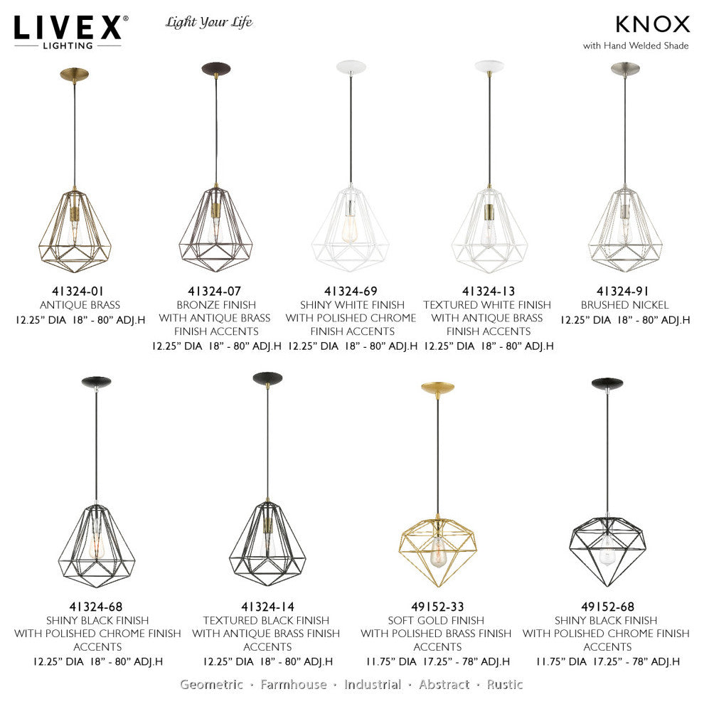 Knox 1 Light Textured White With Antique Brass Accents Pendant