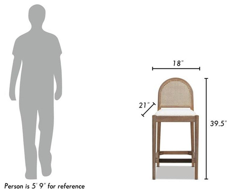 Panama 26.5" Curved Back Cane Rattan Counter Stool Set of 2 Ivory White Boucle