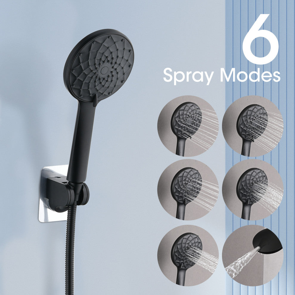 Completed Shower System with Rough-in Valve and Handheld Shower, Matt Black, 10"
